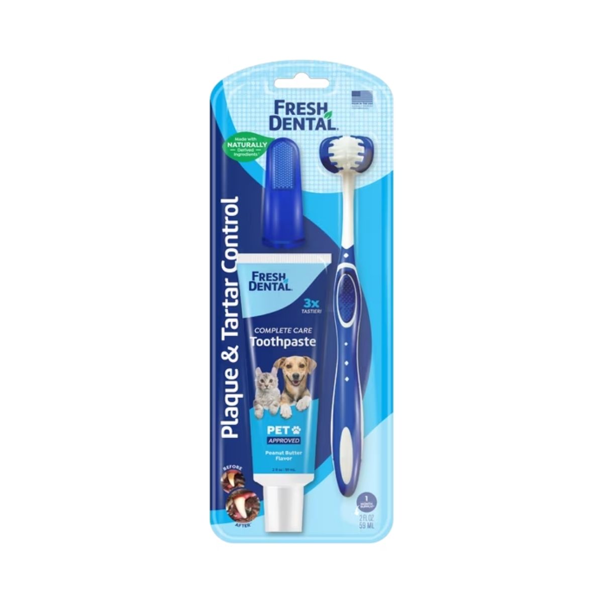 Naturel Promise Fresh Dental Tooth Brushing Kit for Dogs & Cats, 2 oz Gel and Toothbrush